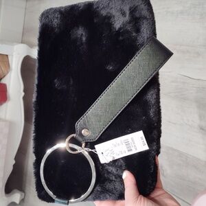 NYCO black fur clutch wristlet